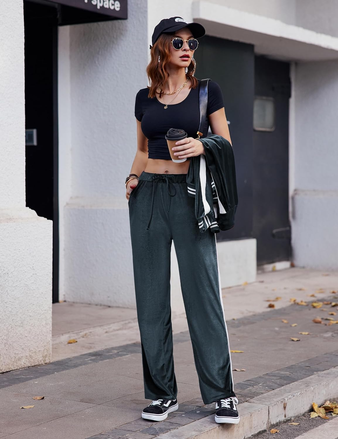 Ekouaer Women's Velvet Velor Tracksuits 2 Piece Lounge Outfits Zip Up Sweatshirt and Sweatpants with Pockets S-3XL - Image 6