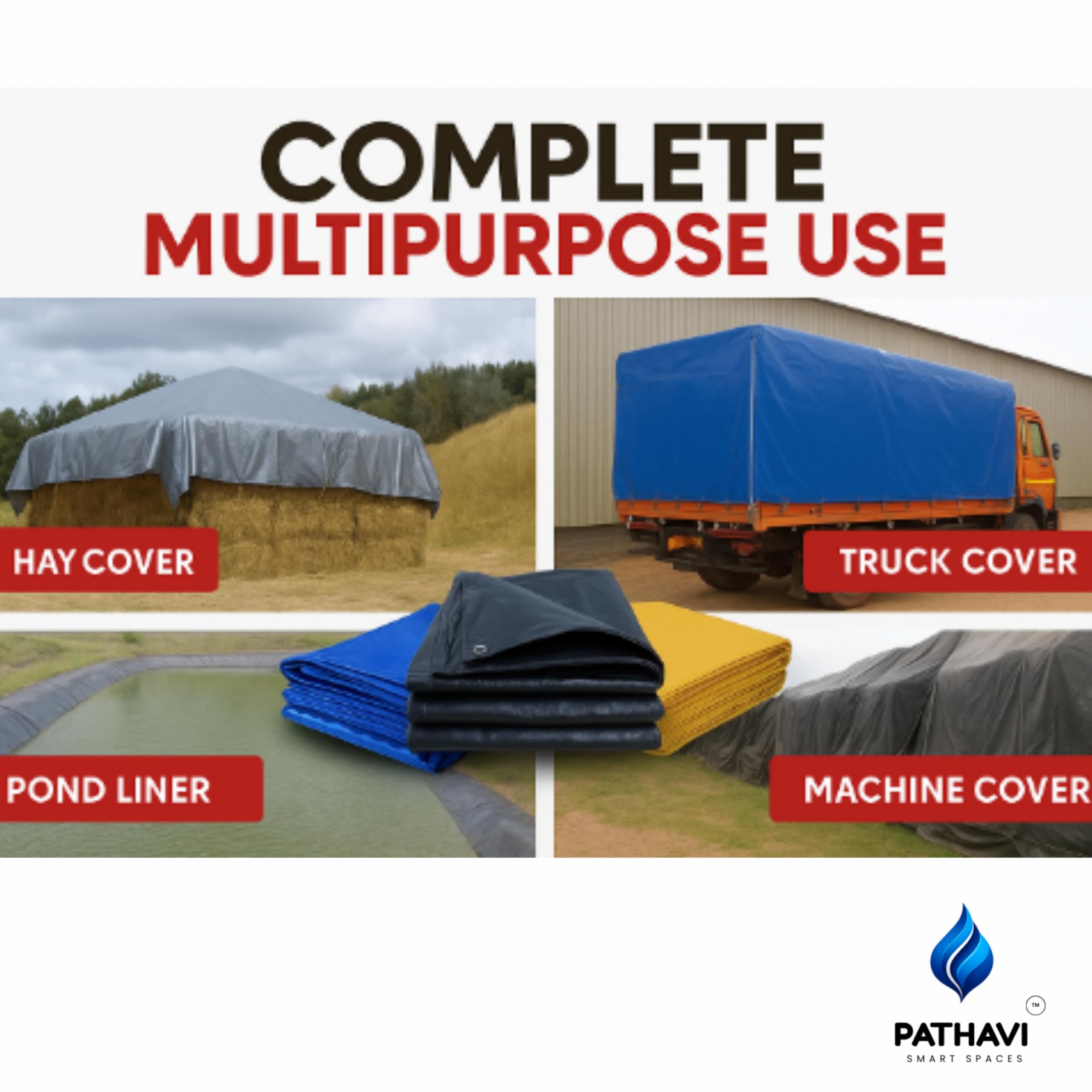 Premium 30x30ft Blue Tarpaulin, Thadika, 120 GSM Virgin Tharpai Sheet, Heavy Duty Waterproof Tadpatri Cover with Reinforced Eyelets & UV Protection, Ideal for Trucks, Farms, HomeUse, 1 Sheet — Amazon image 5