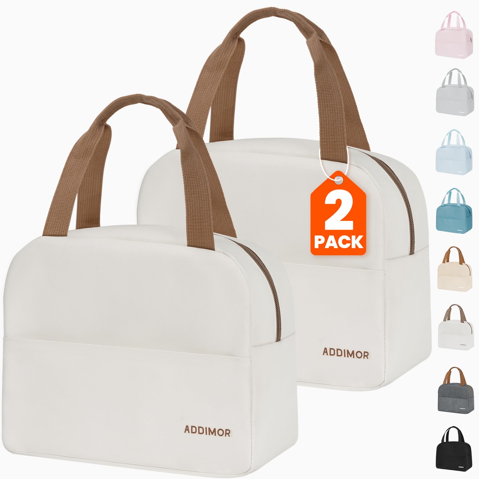 Lunch Bag Women, 2 Pack, Leakproof Cute Lunch Tote Bags, Large Capacity Reusable Insulated Cooler Lunch Container for Work Office Picnic or Travel, Beige