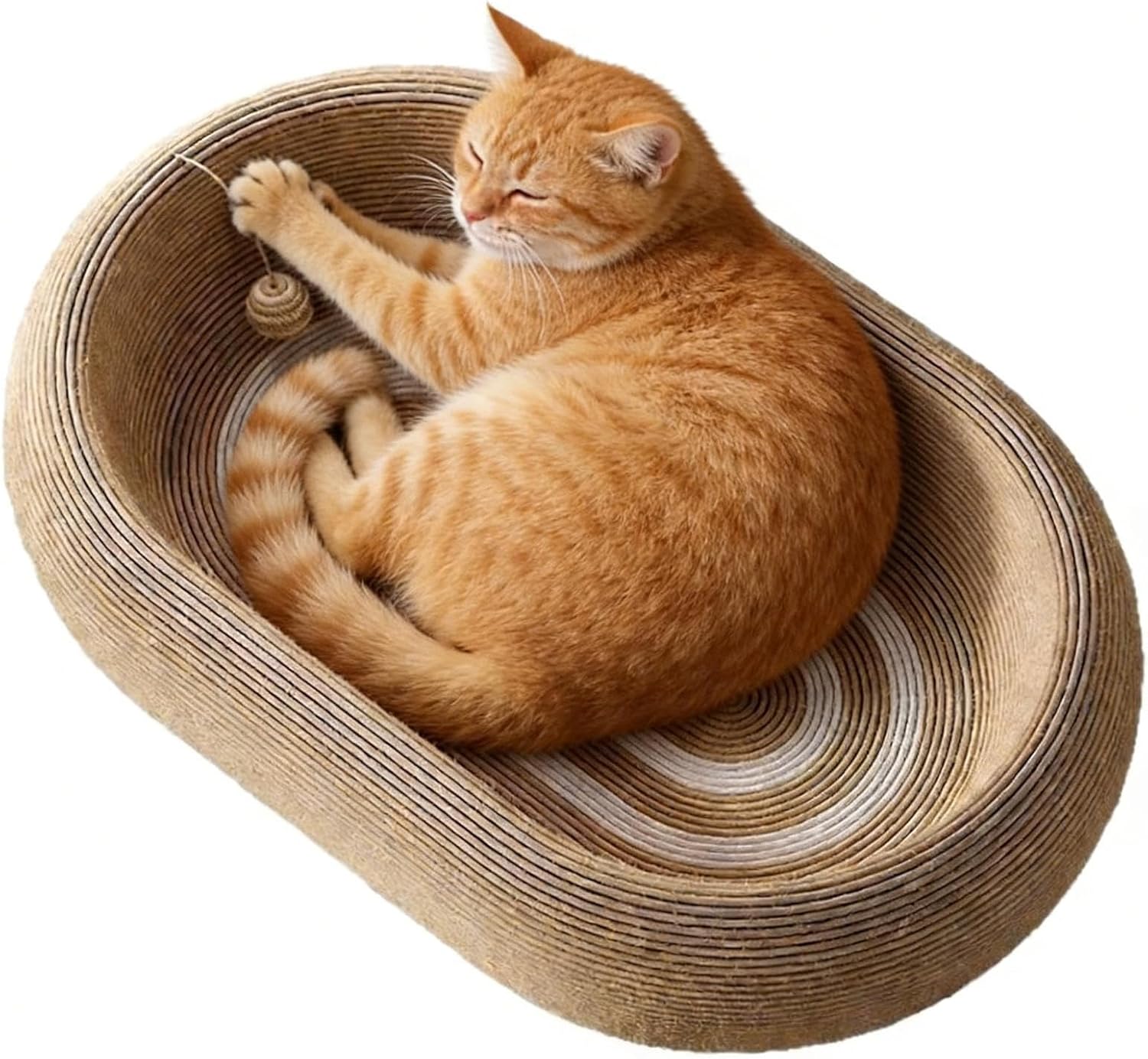 Sisal Cat Scratch Bed, Indoor Furniture Protector, 16.12 Inches Bowl Scratcher with Corrugated Board, Cat Nail Board, Lounger Scratcher with Design, Pet Furniture for Living Room and Bedroom