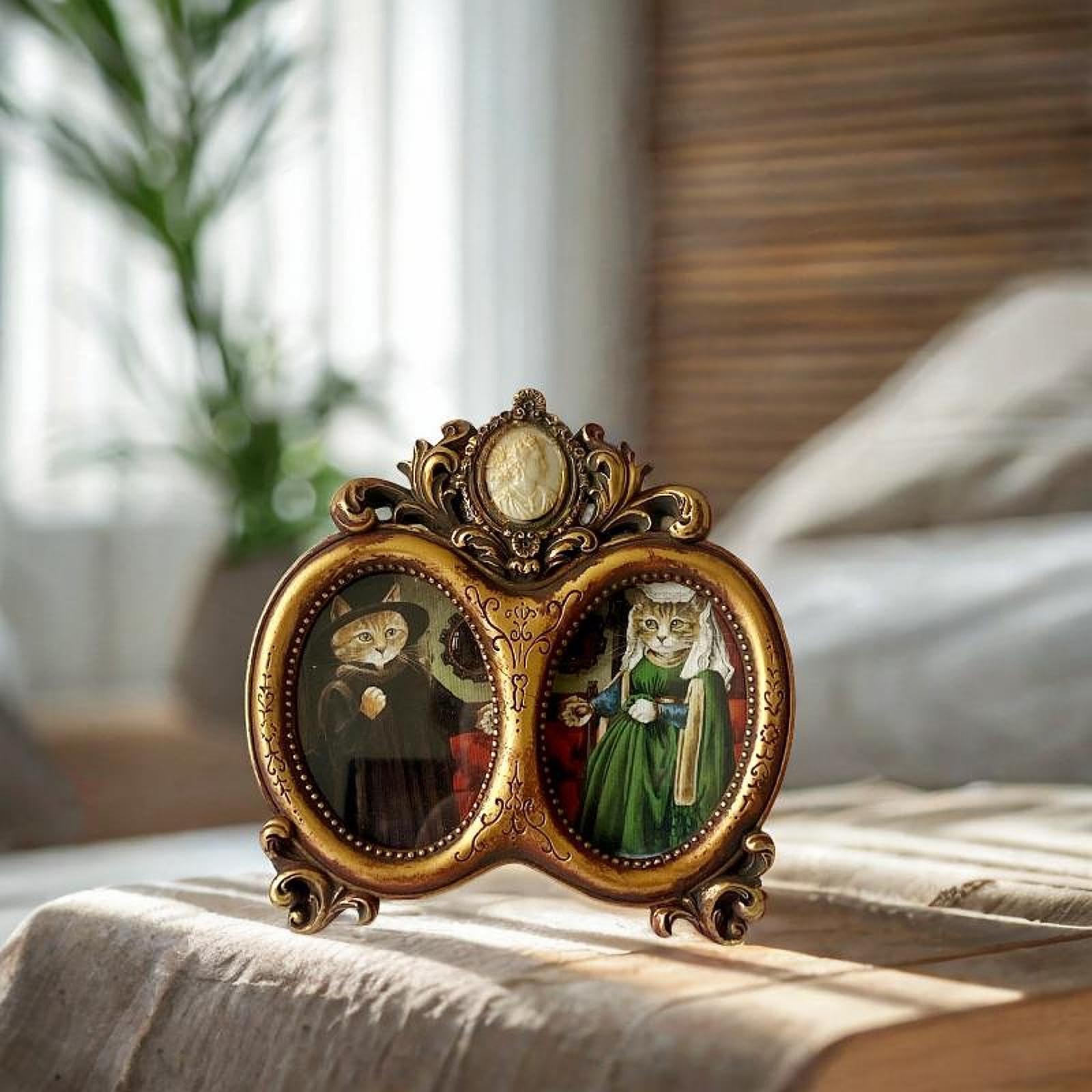 Bilderrahmen Standfotorahmen Tischdeko Wandaufhänger Resingehäuse Kreatives Vintage Design für Heimdekoration Freunde Geschenk, Golden
