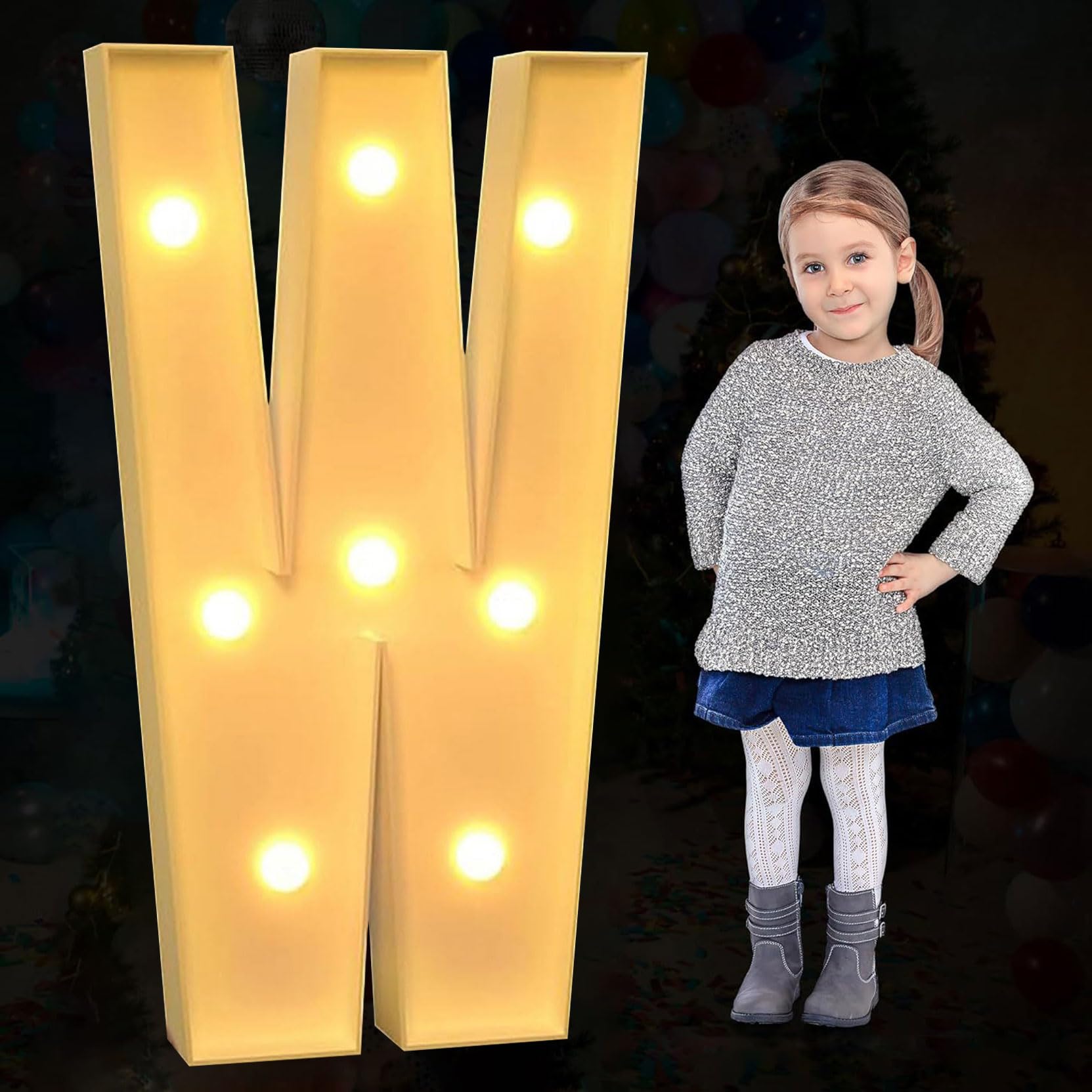 Large Marquee Letter Light Up, Decorative LED Alphabet Lights, Party Decor Pre-cut Foam Board Set for Wedding Birthday Holiday, Letter W, 120cm-4ft — image 1