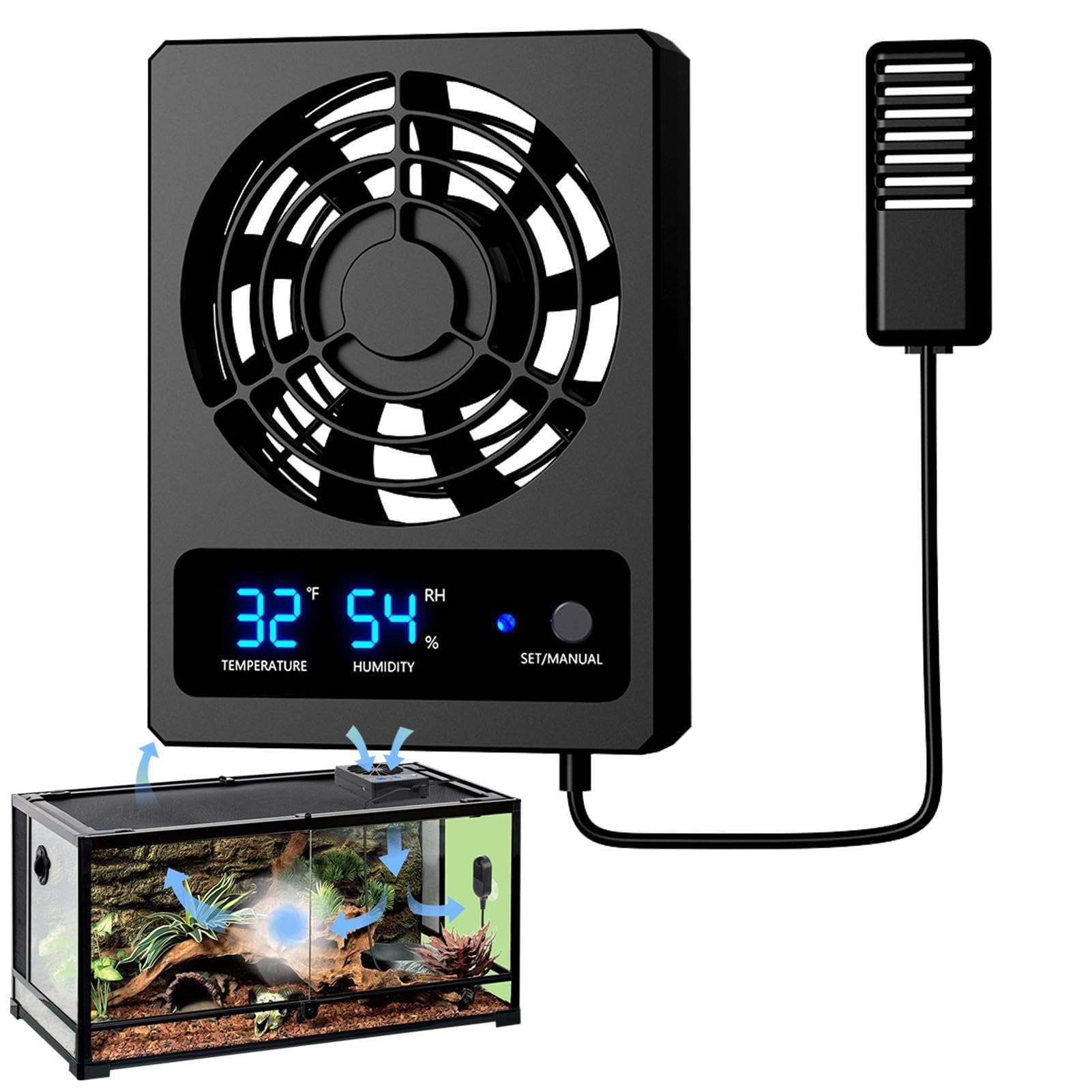 Ventilation Fan for Reptile Enclosure Speed Adjustable Humidity Fan Cooling Fan Enclosure Humidity Control Dehumidifier for Rainforest Terrarium Vivarium Amphibians Reptiles Snakes