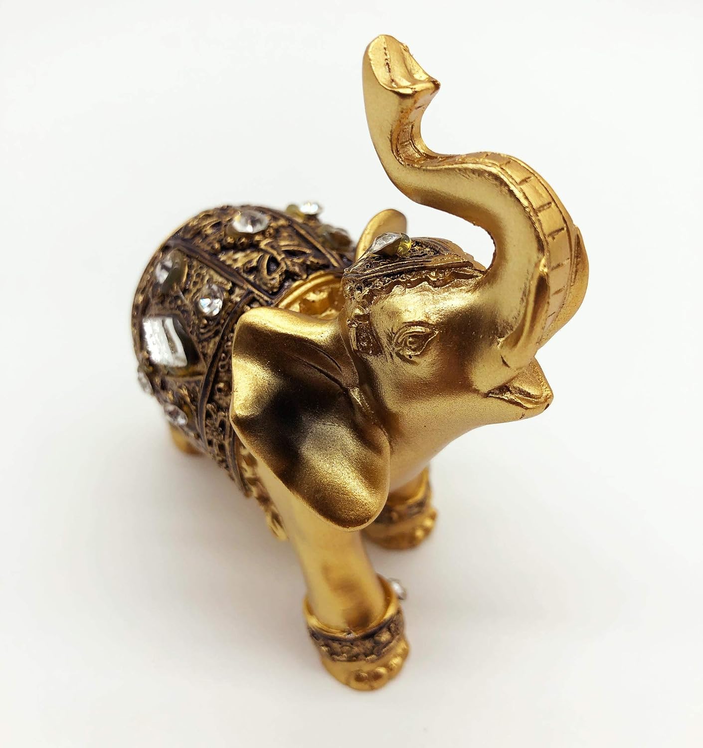Golden Elephant Figurine 3.8 Inch Trunk Up Feng Shui Wealth Luck Home Decor image 3