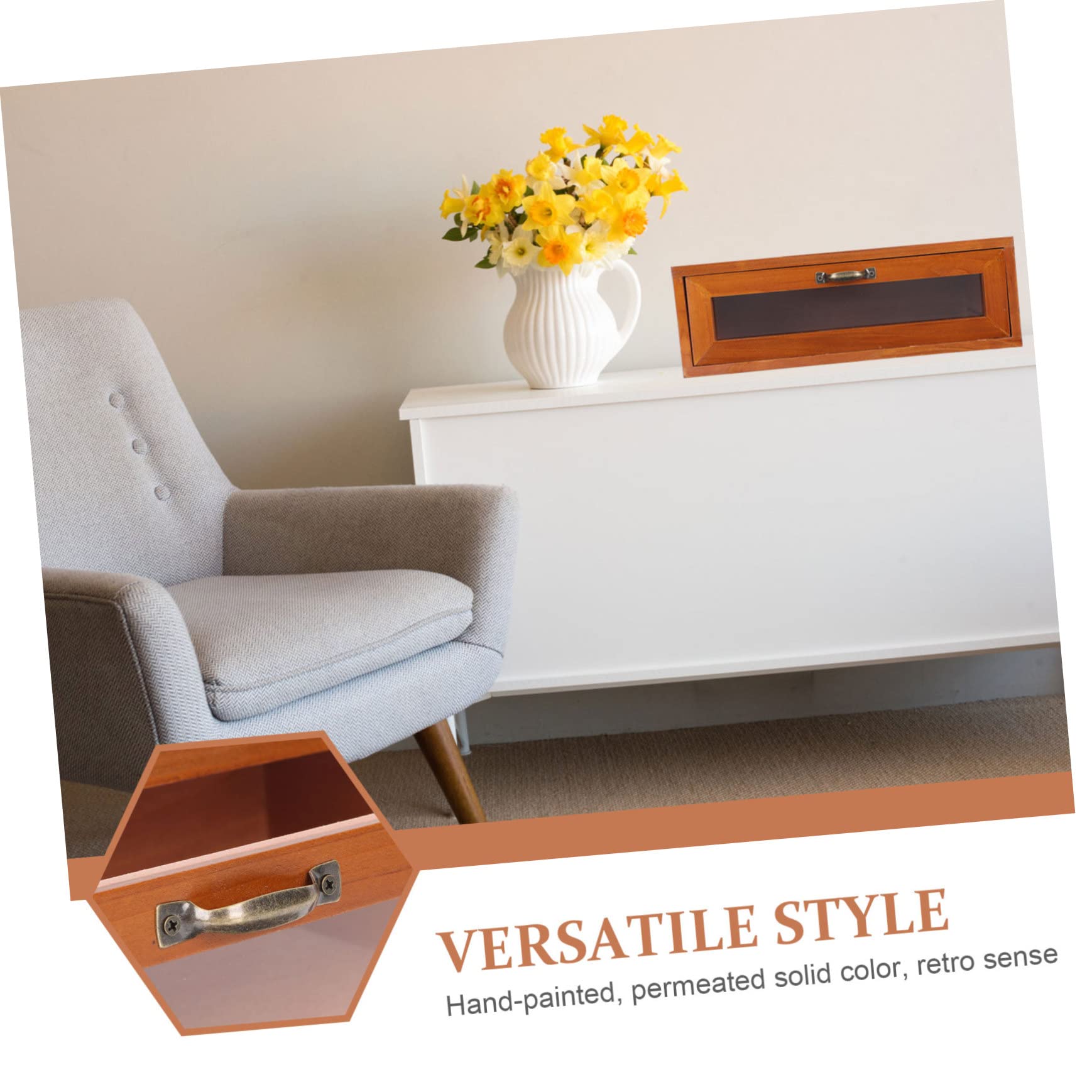 Supporto per Monitor retrò in Legno e Ferro Cassetto | Organizzatore da Scrivania per Ufficio, per Articoli di Cancelleria e Cosmetici, Stile Semplice Elegante
