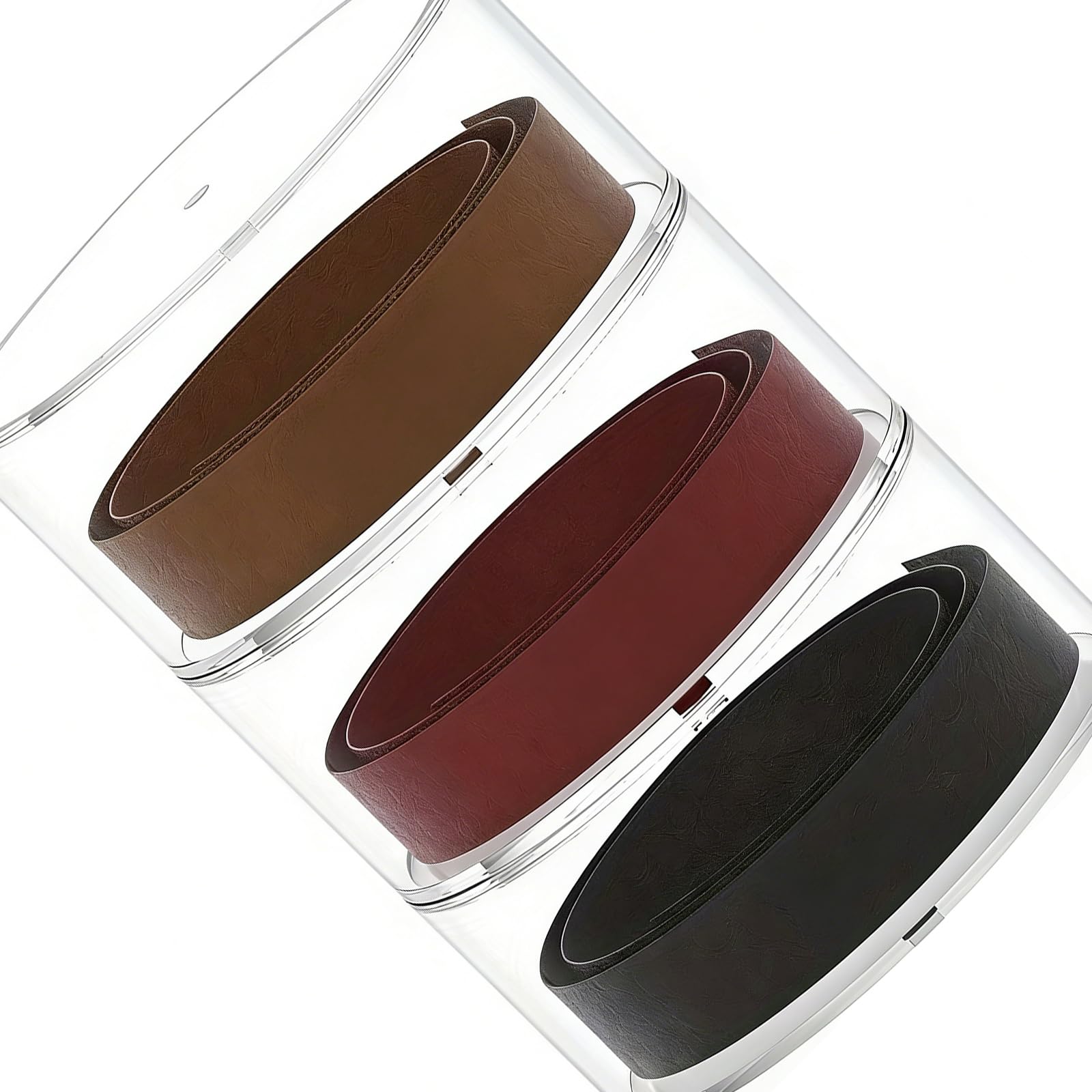 Buxuaaaa Multi Purpose Acrylic Storage Solution for Belts Jewelry Watches in 3 Stacking Visible Sections Stackable Belt Storage