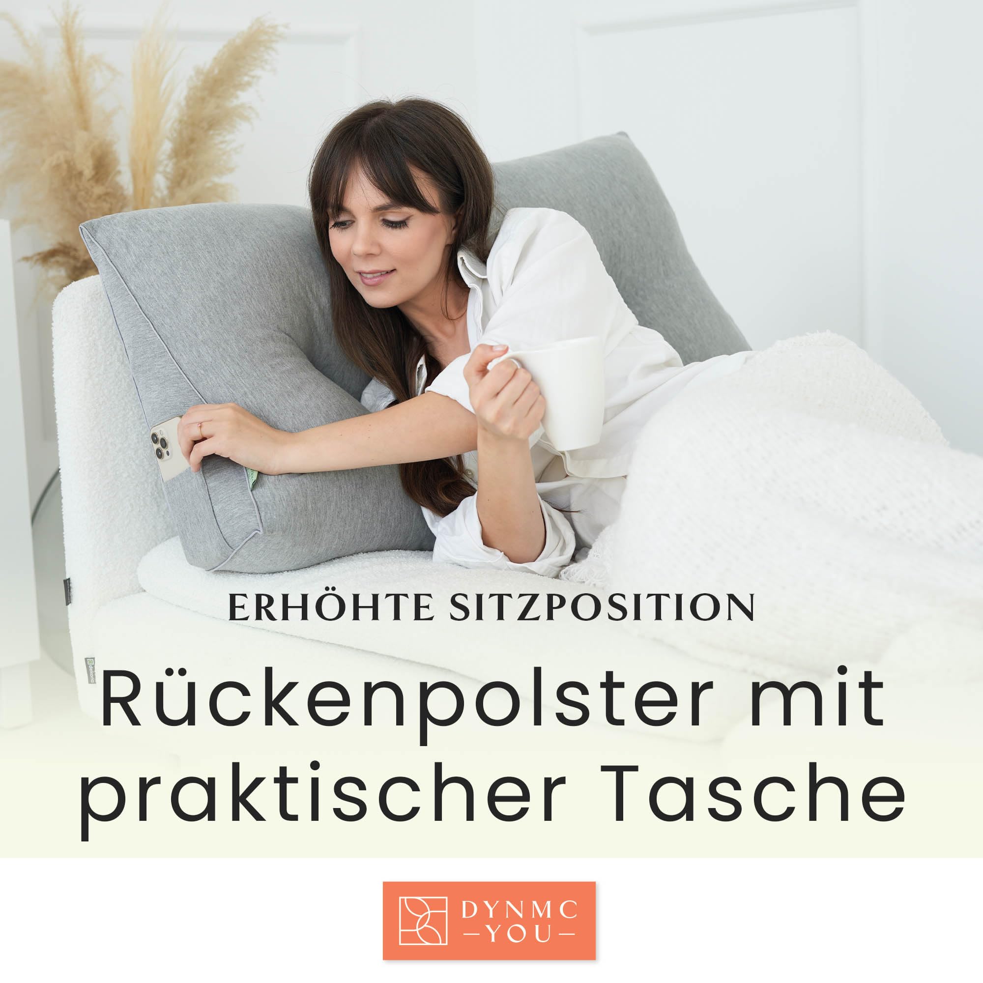 DYNMC You Bequemes Rückenkissen Baumwoll-Optik 90cm, Oeko-TEX, Modernes Keilkissen Bett, Mittelharter Polsterung - Perfekt als Lesekissen, Wandkissen, Rückenlehne - Premium Bett Kopfteil