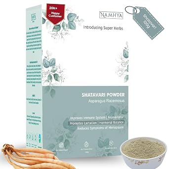 Namhya Ayurveda Shatavari Powder Supports Hormonal Balance, Immune System, Digestion, Menopause Care, Natural Antioxidant for Womens Health - Organic Indian Asparagus Racemosus Yellow Powder - 100g