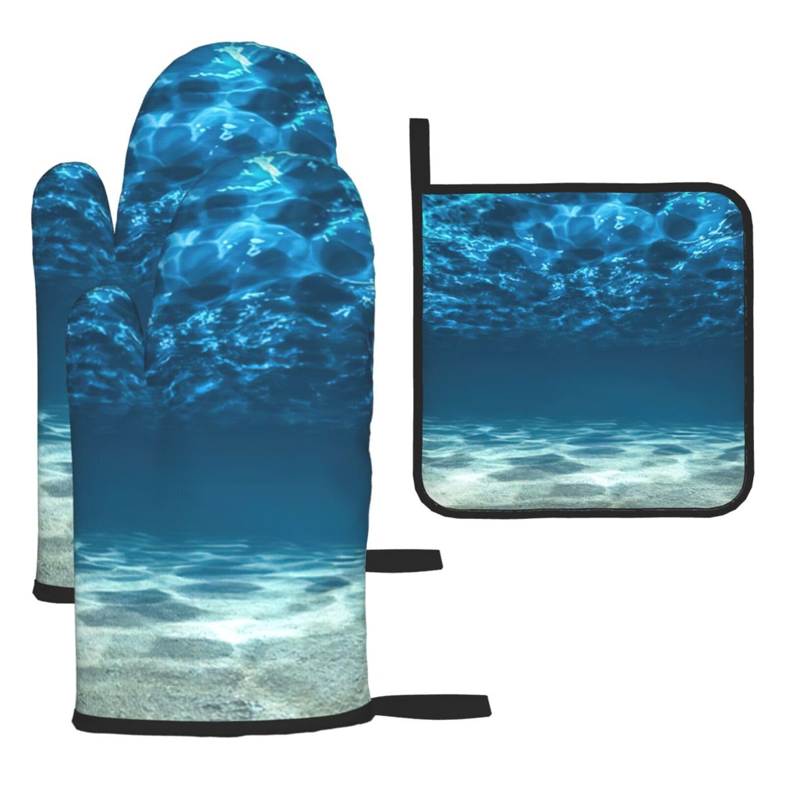 Ocean. Print Oven Kitchen Gloves For Baking Outdoor Grilling Home Use Mitts Microwaving Bbq