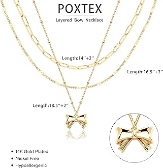 Layered Gold Necklaces for Women, Stackable Dainty 14K Gold Silver Plated Trendy Simple Heart Diamond Cross Bow Circle Pendant Paperclip Choker Dot Chain Necklace,Jewelry Set Gifts for Women