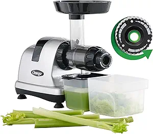 Omega Masticating Juicer, Cold Press Juicer Machine For Celery with Adjustable Dial, 200-Watts, Silver