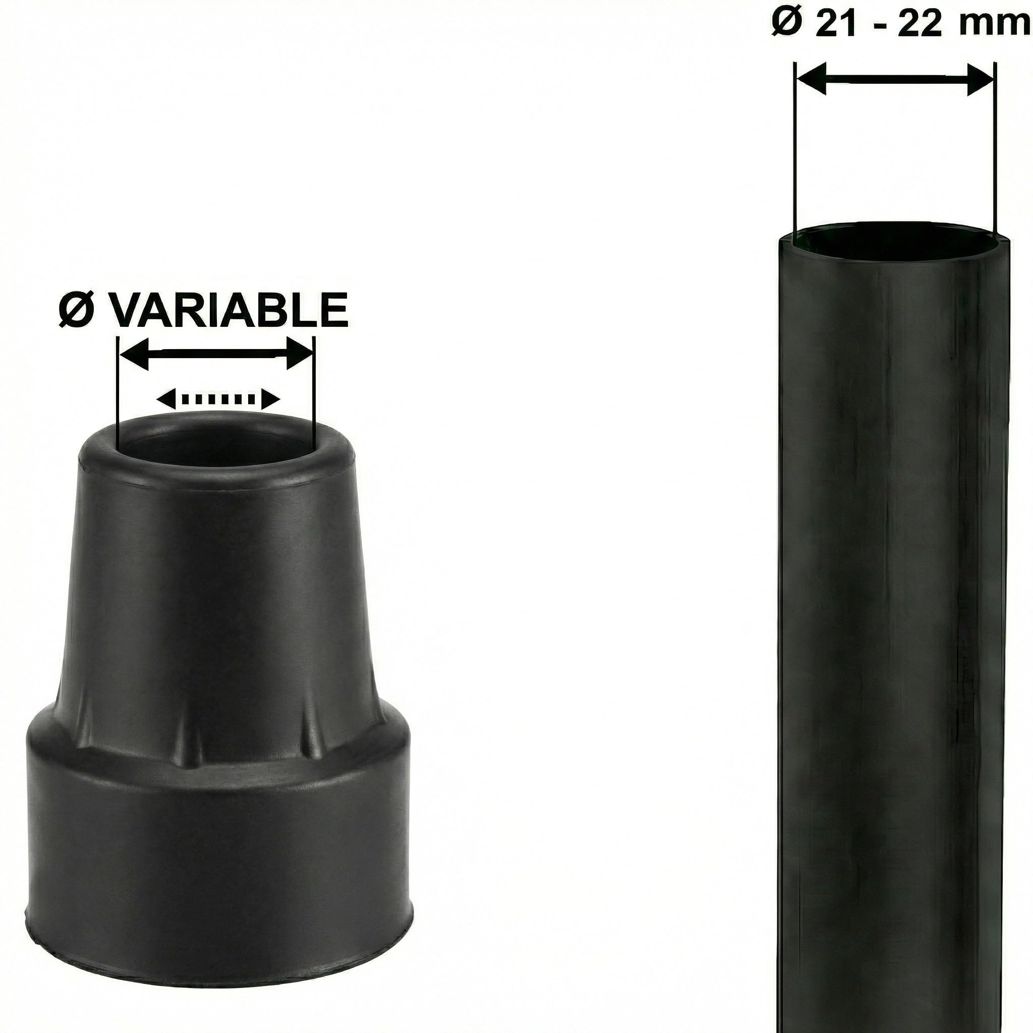 PEPE Mobility Embouts pour Béquille et Canne de Marche en Caoutchouc Antidérapant (x4, Tubes 21 à 22 mm), Embouts Médicaux de Remplacement
