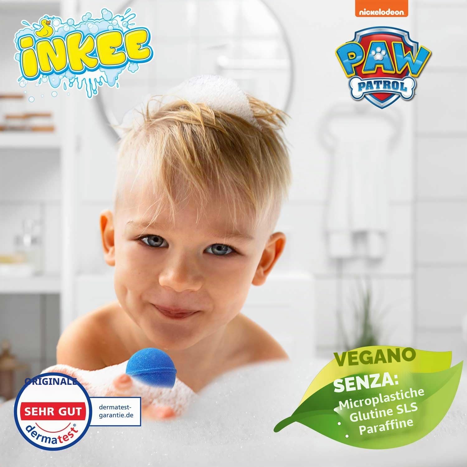 INKEE Paw Patrol bombe da bagno per bambini - 15 palline da bagno in 3 colori con olio di jojoba e profumo di ciliegia - 3x50g
