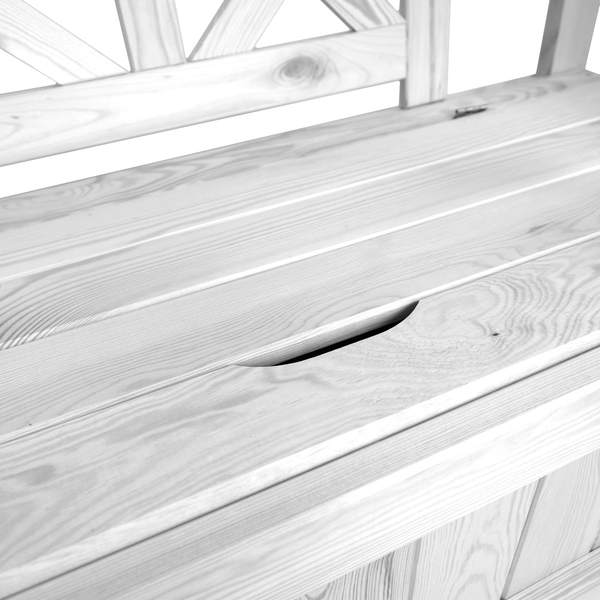 KADAX Gartenbank, 119x45x73 cm Banktruhe aus Einer Holzfaserplatte, Sitzbank mit Stauraum und Rücklehne, Holzbank für Garten, Balkon (119 cm/Weiß)