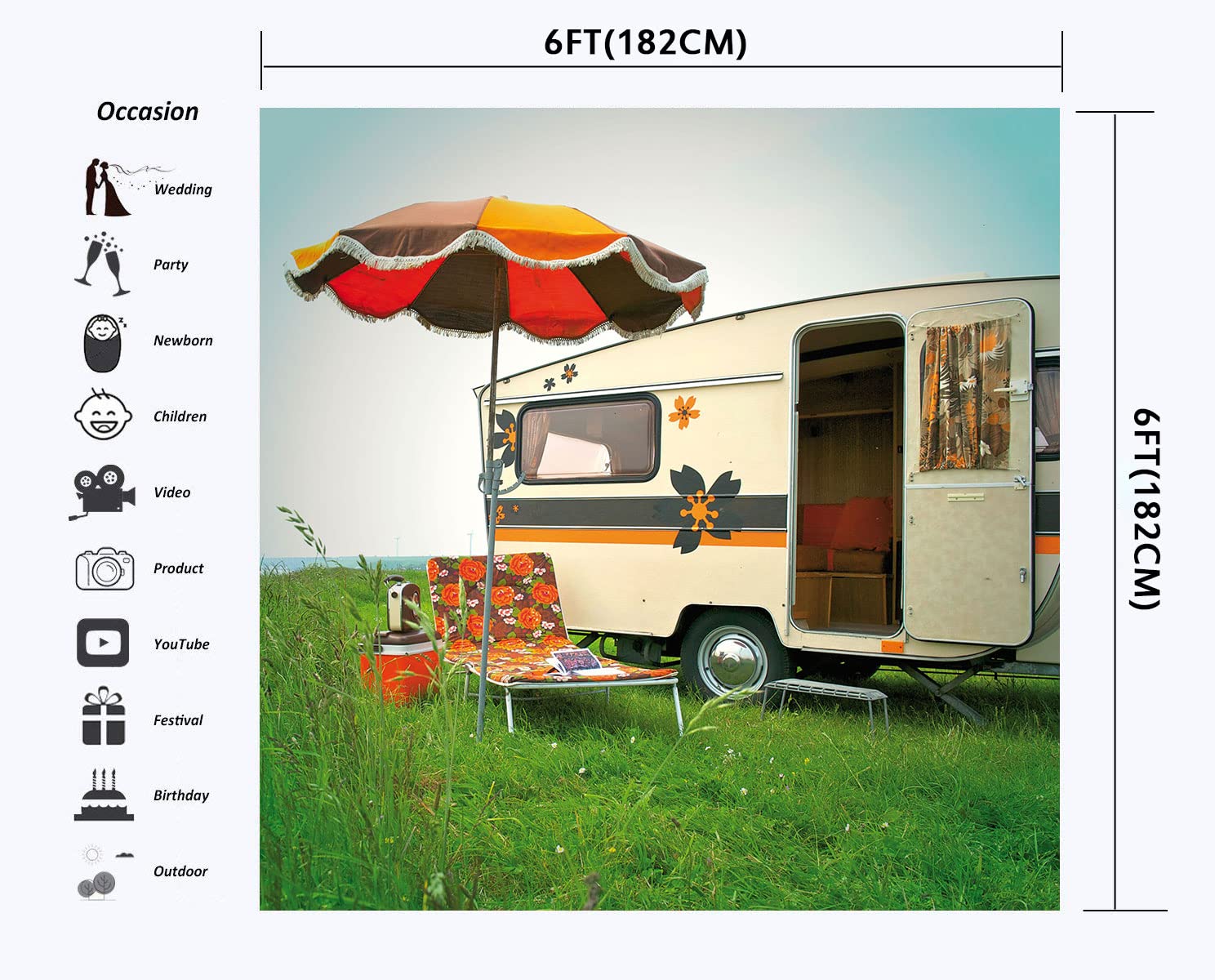 Holiday Camping Party Backdrop for Wall Decorations Countryside Field Sunshine Leisure Party Photography Background 6x6ft Portrait Photo Shooting Prop BJYYLU560