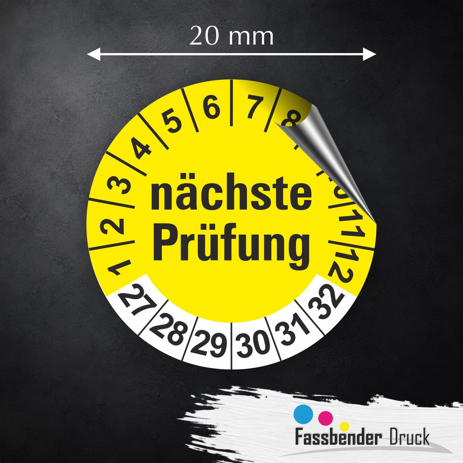 Hochwertige Prüfetiketten NÄCHSTE PRÜFUNG Ø 20mm - Selbstklebende PVC-Folie - Wartungsetiketten für Prüfung - Prüfplakette für Prüfungsnachweis (1000 Stück)