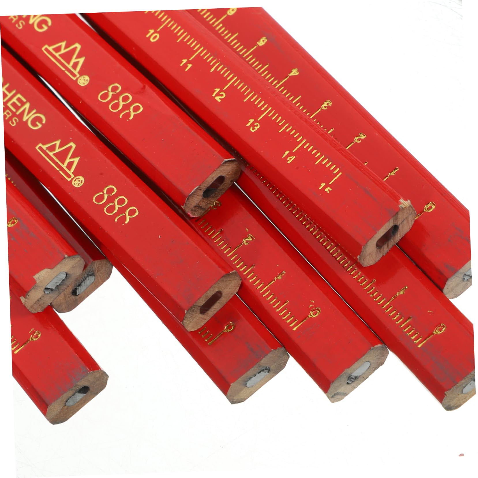 Crayon Octogonal avec Échelle, Lot de 50, Bois et Plomb Rouge