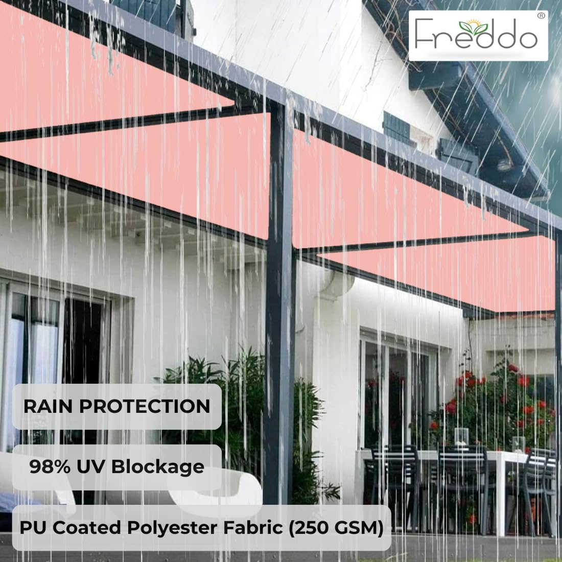 FREDDO Waterproof Sun Shade Sail 4.5 x 12 ft 95% UV Block 270 GSM for Rain Protection, Canopy Cover, Outdoor Patio, Garden, Pergola, Balcony, Tent (Light Pink, Pack of 1 Piece) 2