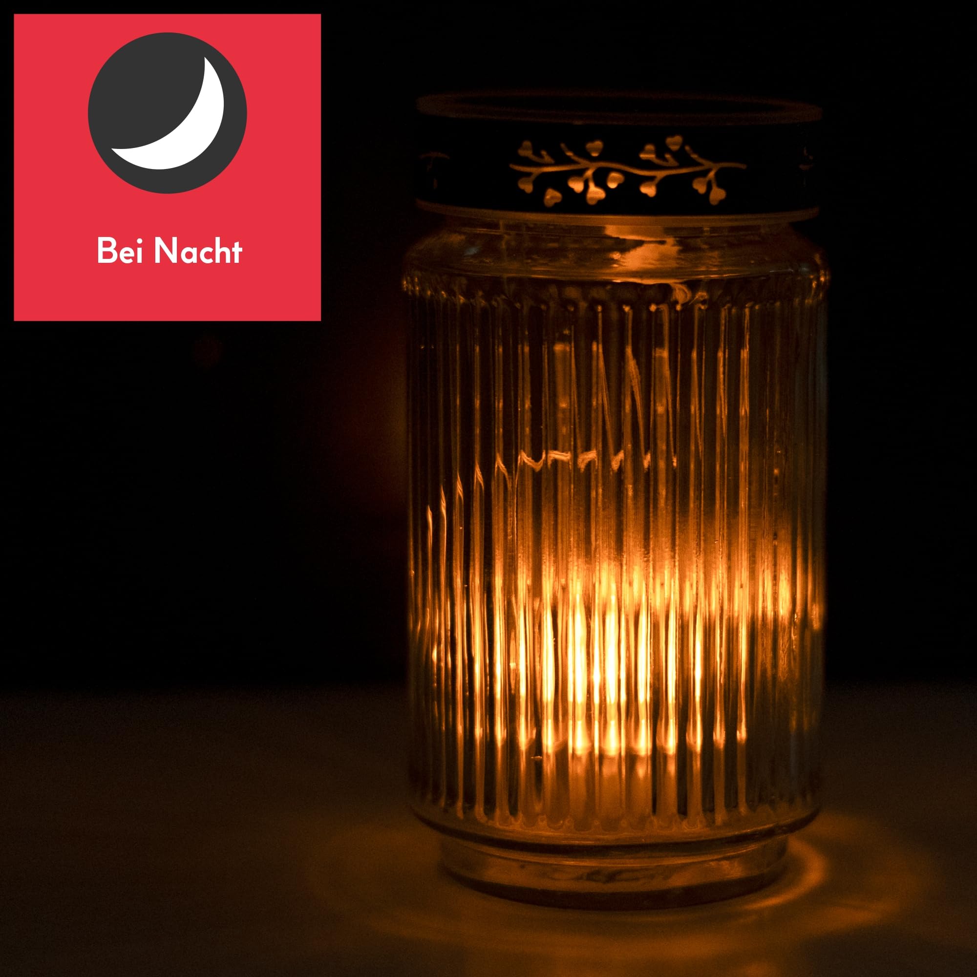 Hofer Candele, luce solare a LED, in vetro, trasparente, durata di 3 anni, resistente alle intemperie, impermeabile, per esterni, candela a LED per cimitero, lanterna per tomba con batteria