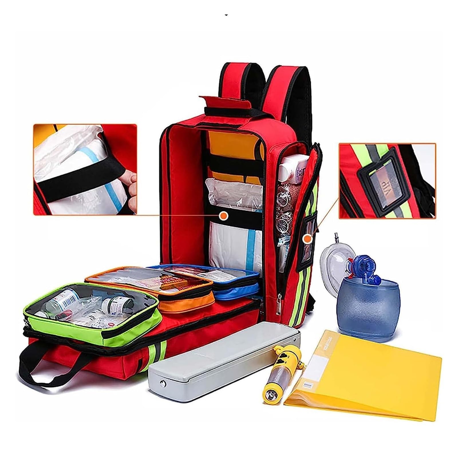 Sac à Dos Trousse de Secours Vide - Grande Taille Étanche Multi-Poches avec Bandes Réfléchissantes pour Randonnée, Camping, Voyage, Maison et Voiture