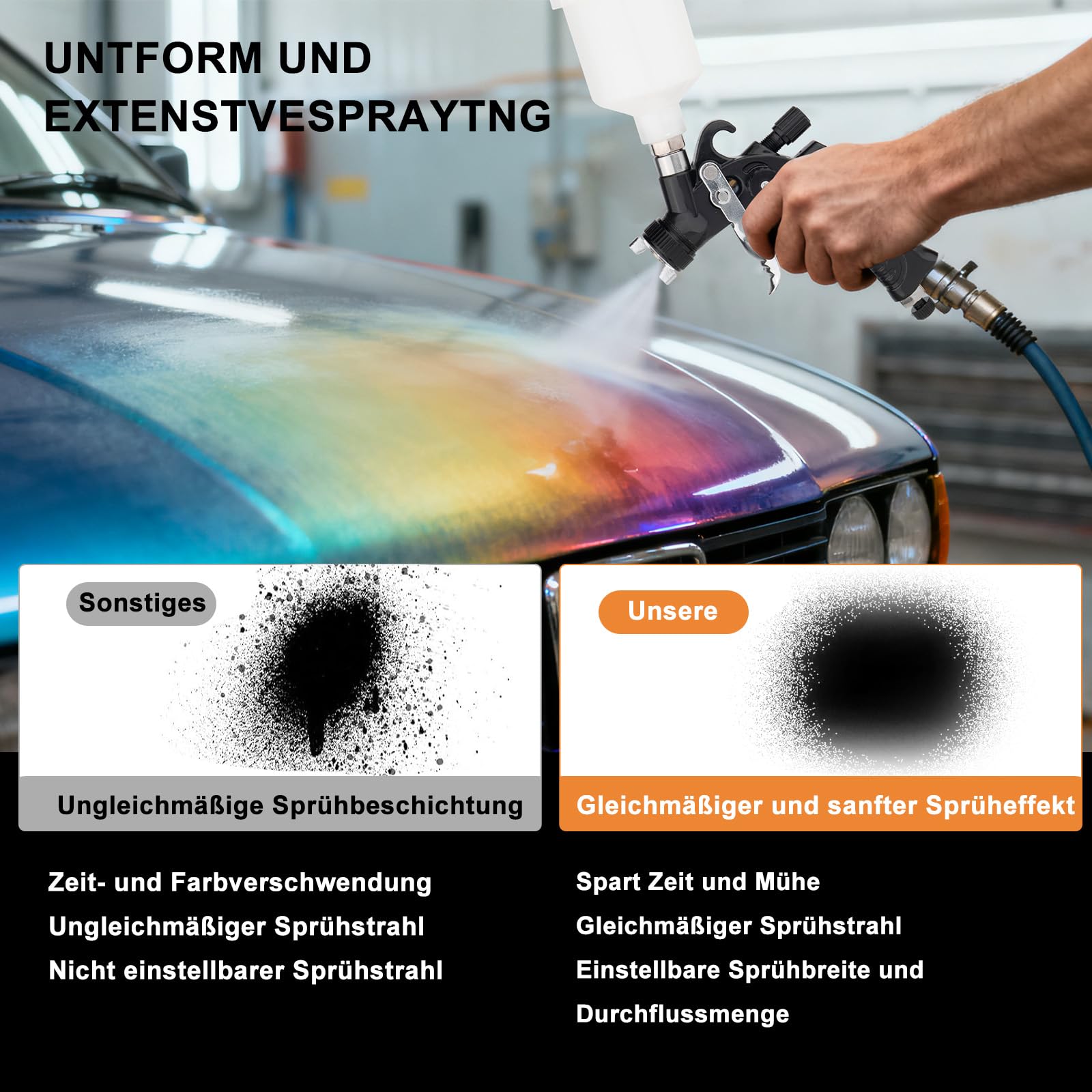 Mini Lackierpistole Druckluft Farbsprühpistole mit 125 ml Plastikbecher und Edelstahldüse 0,8mm & 1,0 mm Profi Farbsprühsystem Lackierpistole Spritzpistole für Autos, Detailreparaturen, Ausbesserungen