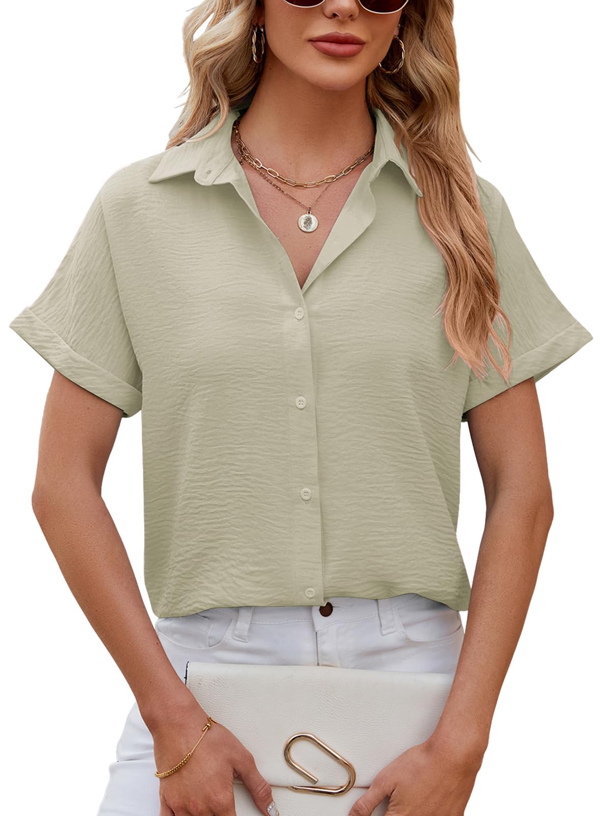 Decorie Bluse Damen Sommer Damenblusen Kurzarm Oberteile Damen Hemd Elegant Hemdbluse Casual Blusenshirt Leicht Sommerblusen