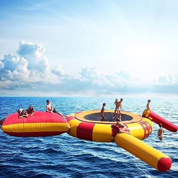 Pvc Lake Trampoline, Water Trampoline with Slide, Inflatable Water Trampoline Swimming Platform, Mobile Children's Play Pool Float Slide Toy,3M [Energy Class A]