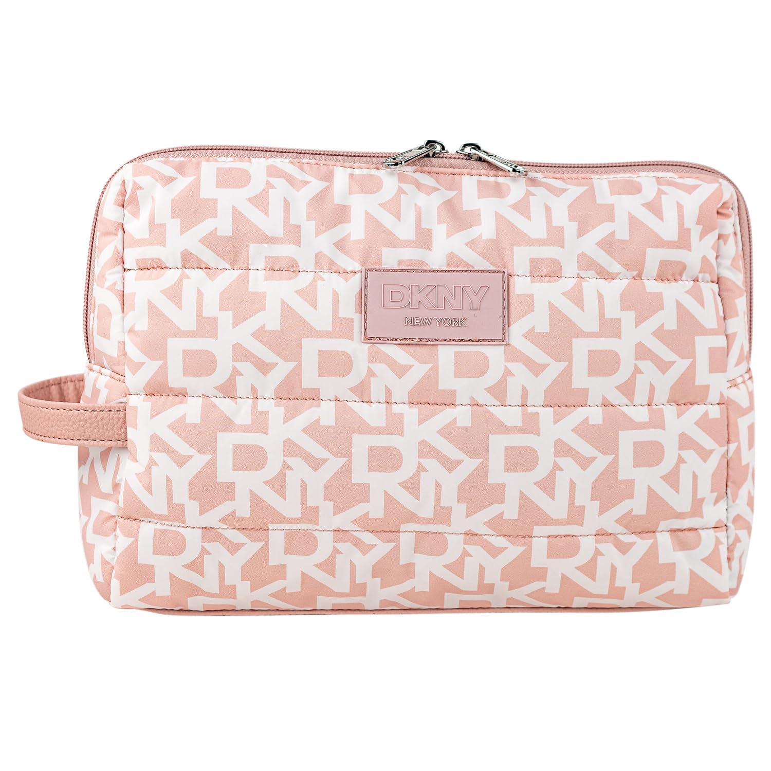 DKNY - Neceser Viaje Grande Mujer Bolsa Aseo Mujer Plegable Impermeable con Compartimentos Organizadores para Cosméticos y Accesorios de Higiene, Rosa empolvado