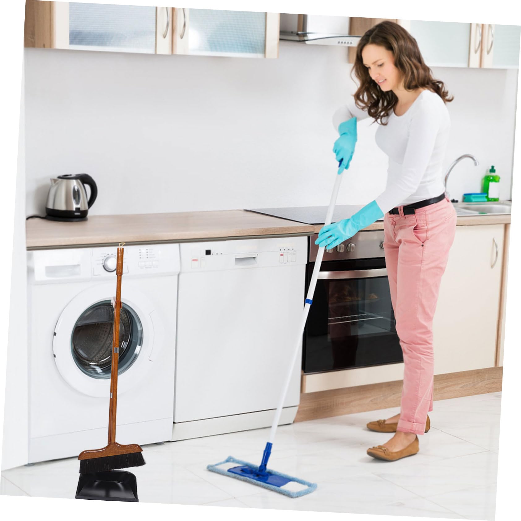 BESTYASH Juego de Recogedor y Escoba de Madera con Mango Largo, Cerdas de Pelo de Caballo, Diseño Versátil para Limpieza en Hogar y Exterior