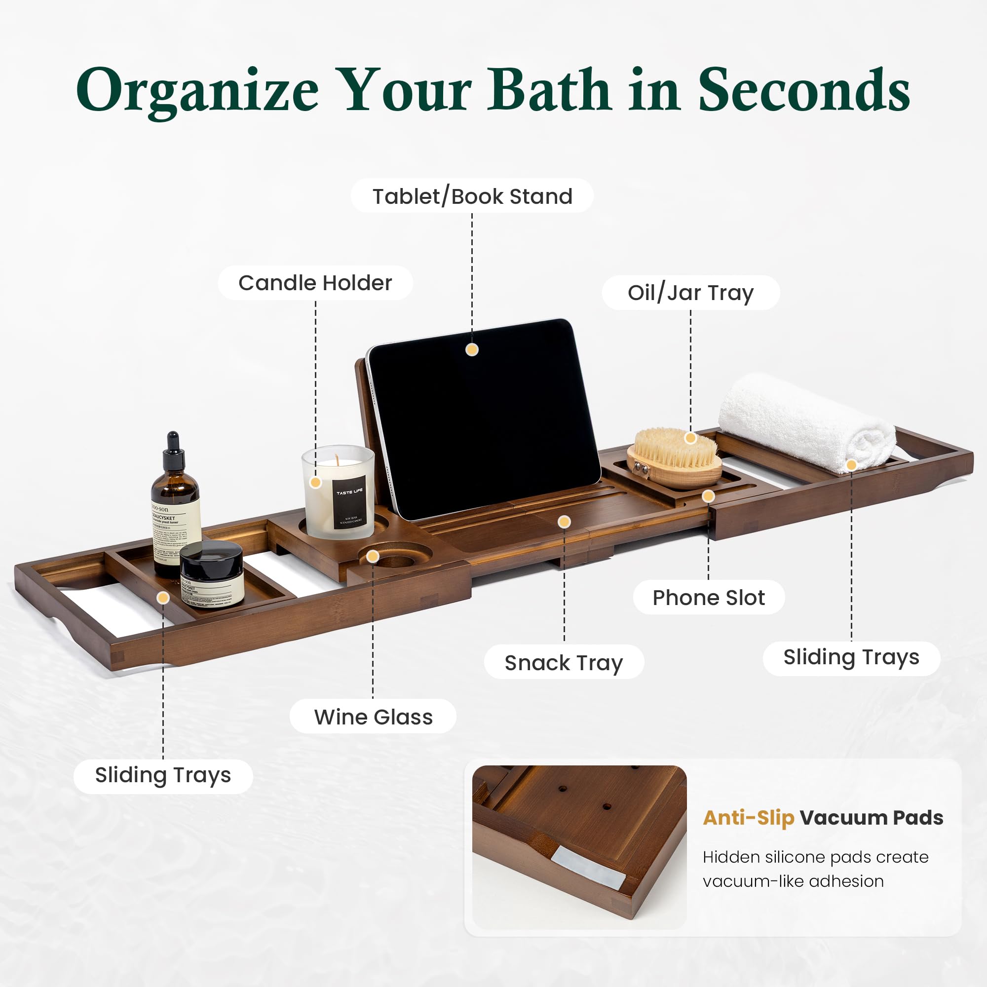 Plateau de baignoire en bambou Marron