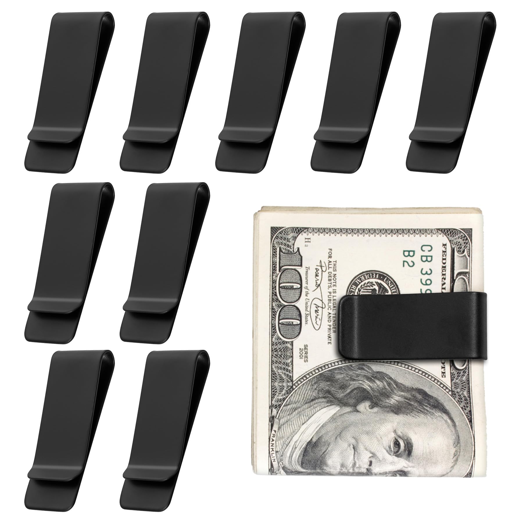 Philbinden 10Pcs Stainless Steel Money Clip Silver Slim Cash Clip for Men, Metal Money Clips Minimalist Pocket Cash Wallet