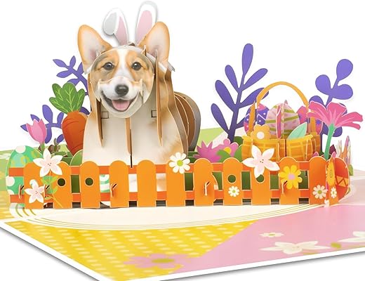 GREETING ART Happy Easter Pop Up Cards, Dog Pop Up Card, Easter Cards Religious,3D Greeting Card, Funny Easter Gifts for Kids,Husband, Wife, Son,…