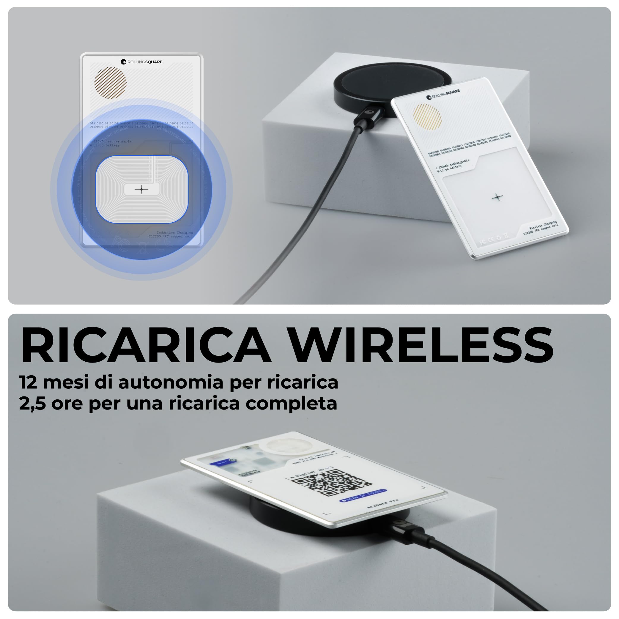 Rolling Square AirCard Pro – Wallet Tracker Card Bluetooth Compatibile Solo con Android Google Find Hub - Localizzatore Bluetooth con Ricarica Wireless e ID Digitale, Gadget Tecnologici Smart Tag (x1)