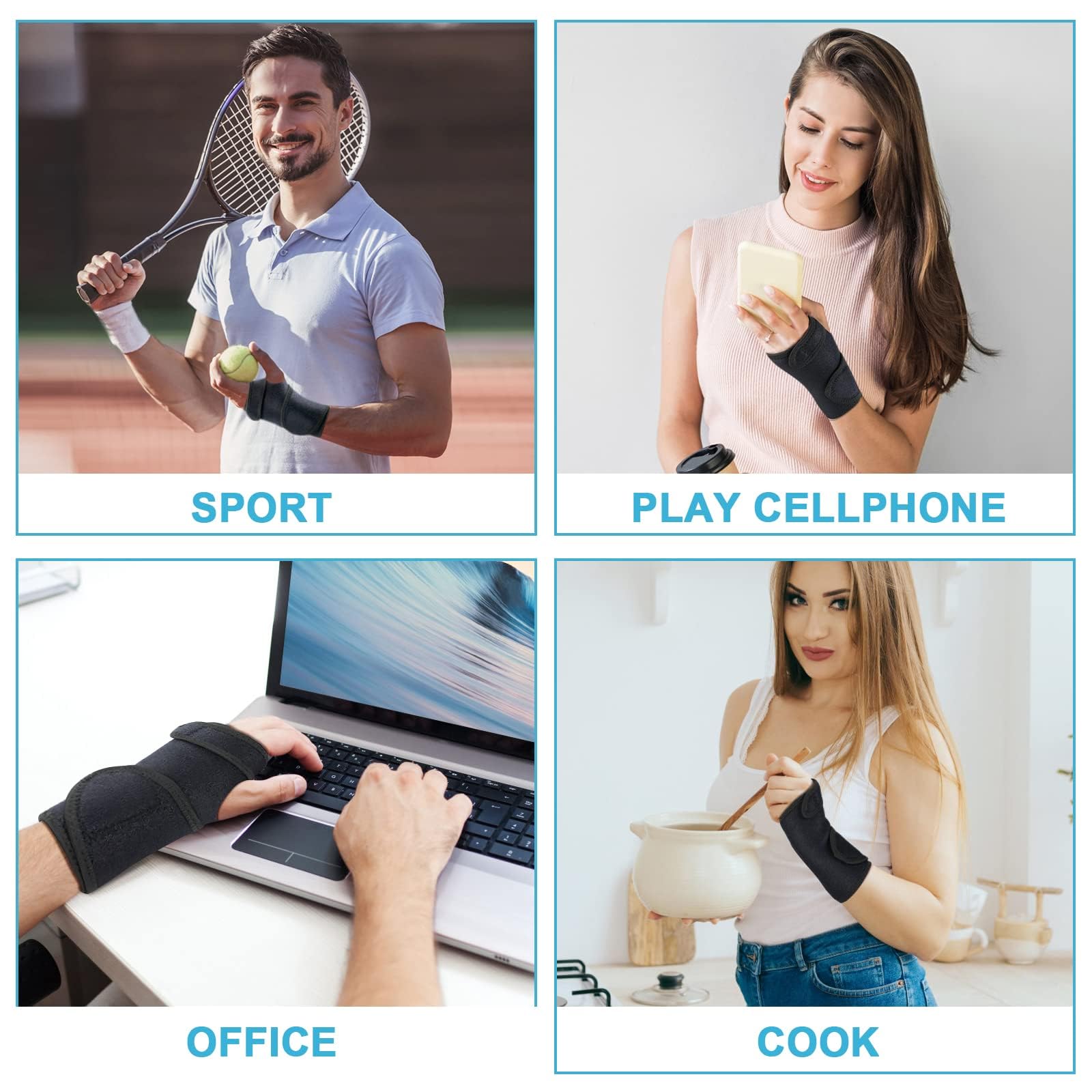 ACWOO Fascia da Polso,1 paio Supporto Polso, Tutore Polso per Sollievo dal Dolore Traspirante e Regolabile per Tunnel Carpale, Slogature, Tendinite e Artrite Unisex