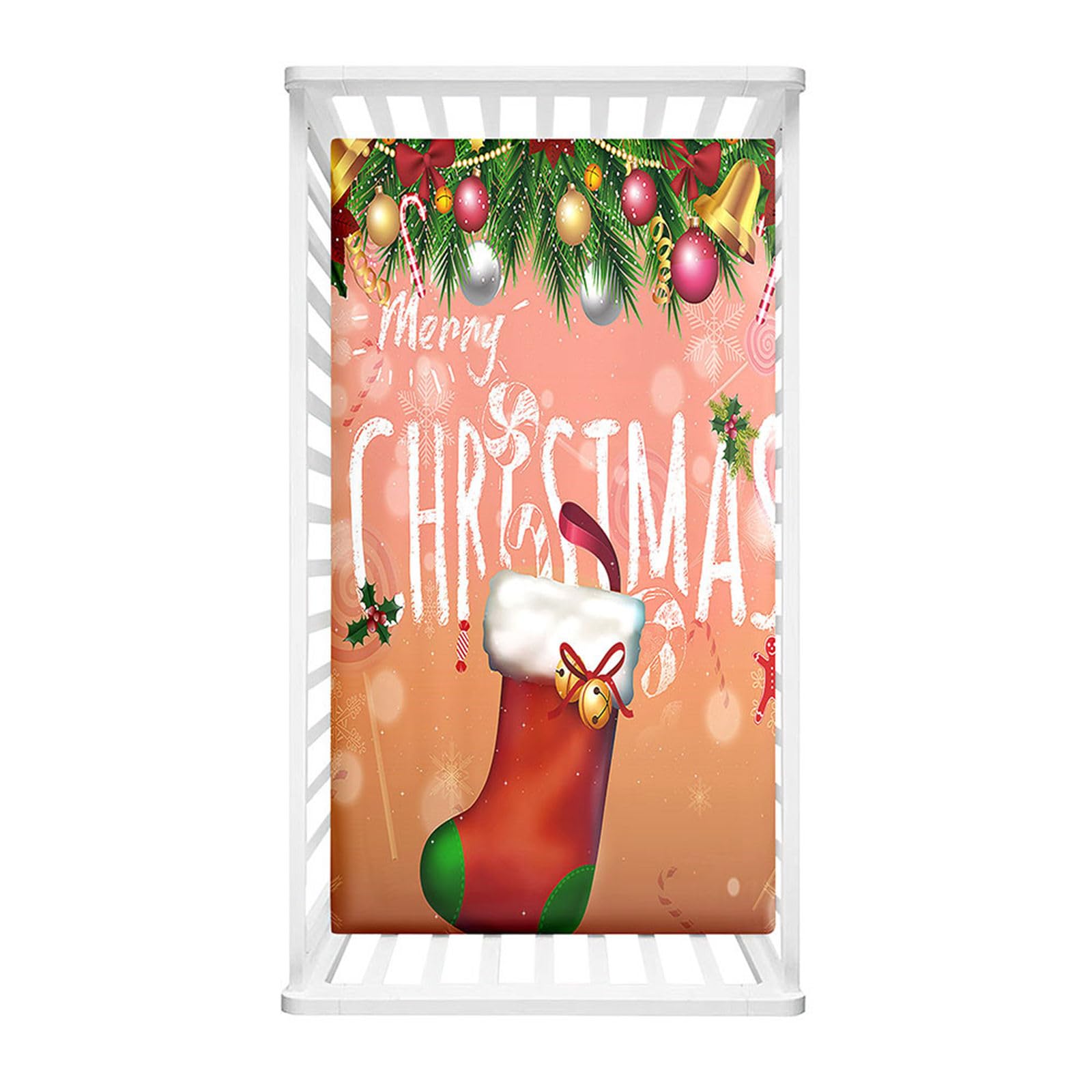 Odot Cot Bed Fitted Sheets, Merry Christmas Moses Basket Fitted Sheet Microfibre Crib Fitted Sheets Soft Baby Bed Sheets Bassinet Sheets Cot Bed Mattress Protector (Christmas Socks,80x160cm)