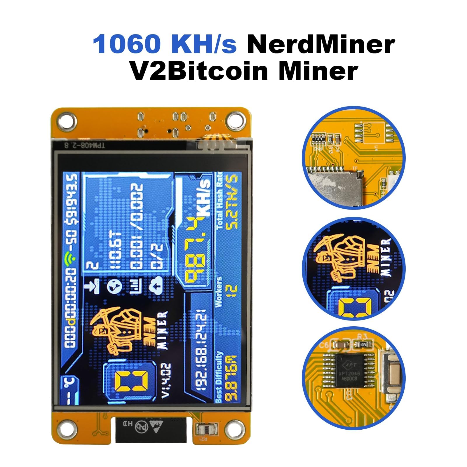 NerdMiner V2 Bitcoin Miner 1010KH/s Con Display TFT 2.8” E Modulo ESP32-WROOM – Mining In Solitaria O Pool, Basso Consumo