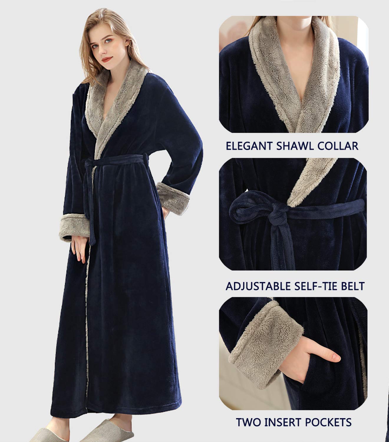Vestaglia Lunga Donna in Pile con Cintura, Accappatoio da Donna in Morbido Pile, Spugna Pigiama Flanella Invernale per Casa Spa Hotel