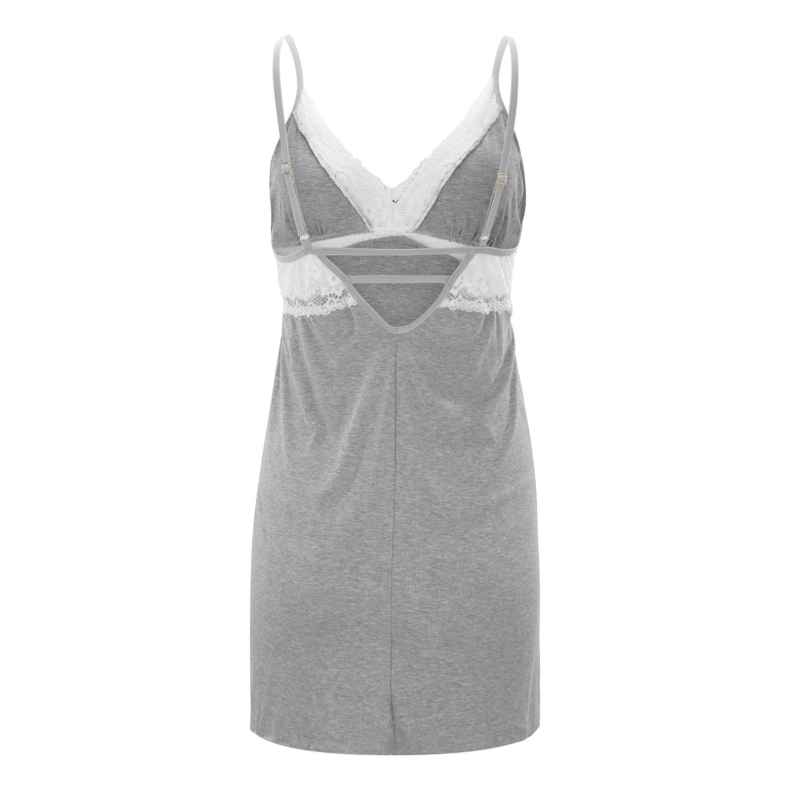 Générique Nuisette Femme Coton Dentelle Sexy Sensuelle Chemise De Nuit Col en V Bretelles reglables Légère Pyjama Femme Robe De Nuit Spaghetti Sangle Babydoll Lingerie Mini Robe D'été Cami Robe