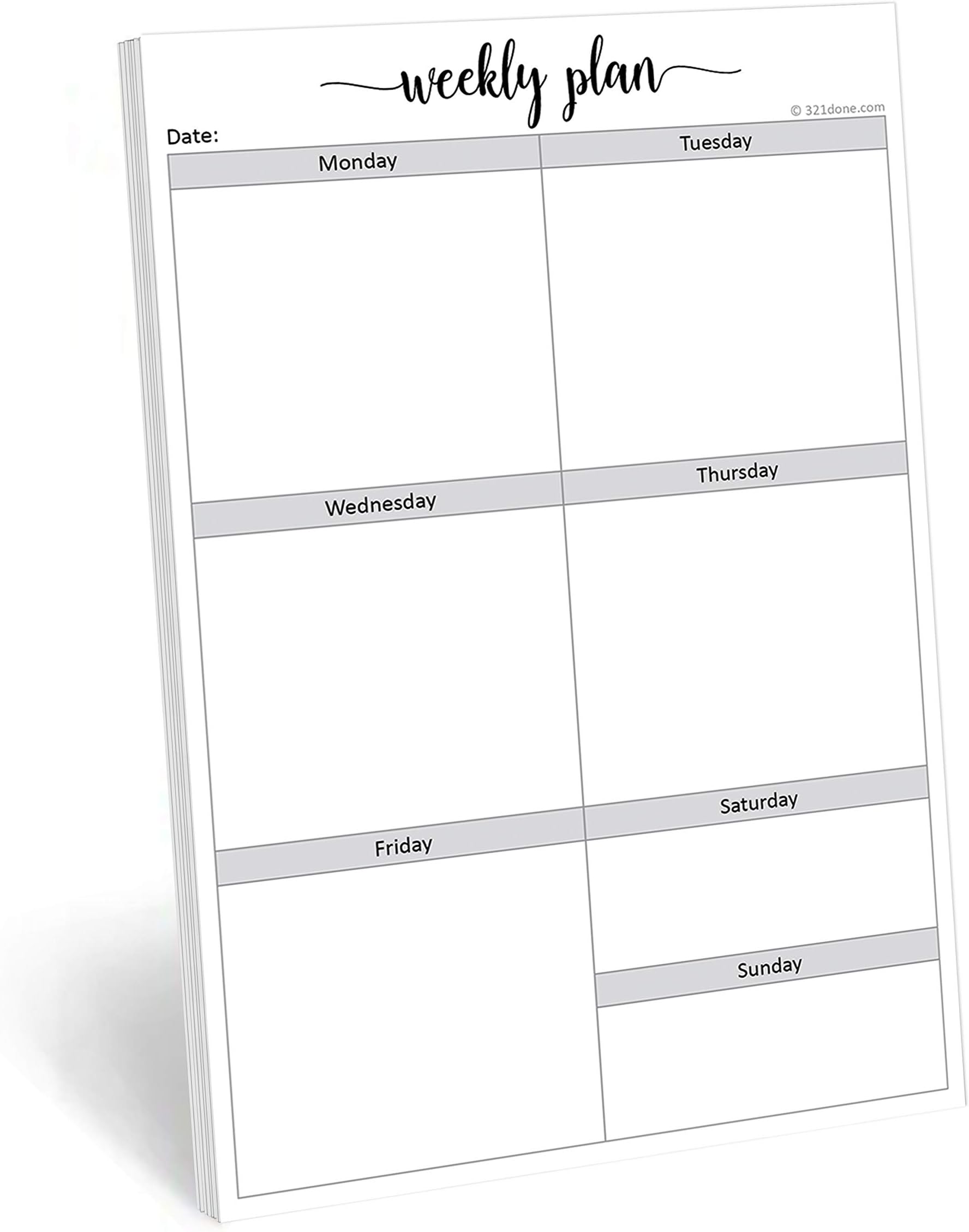 321Done Blank Week Planning Pad - 50 Sheets (5.5" x 8.5") - Weekly Days of Week Notepad, Planner Organizing - Made in USA - Simple Script