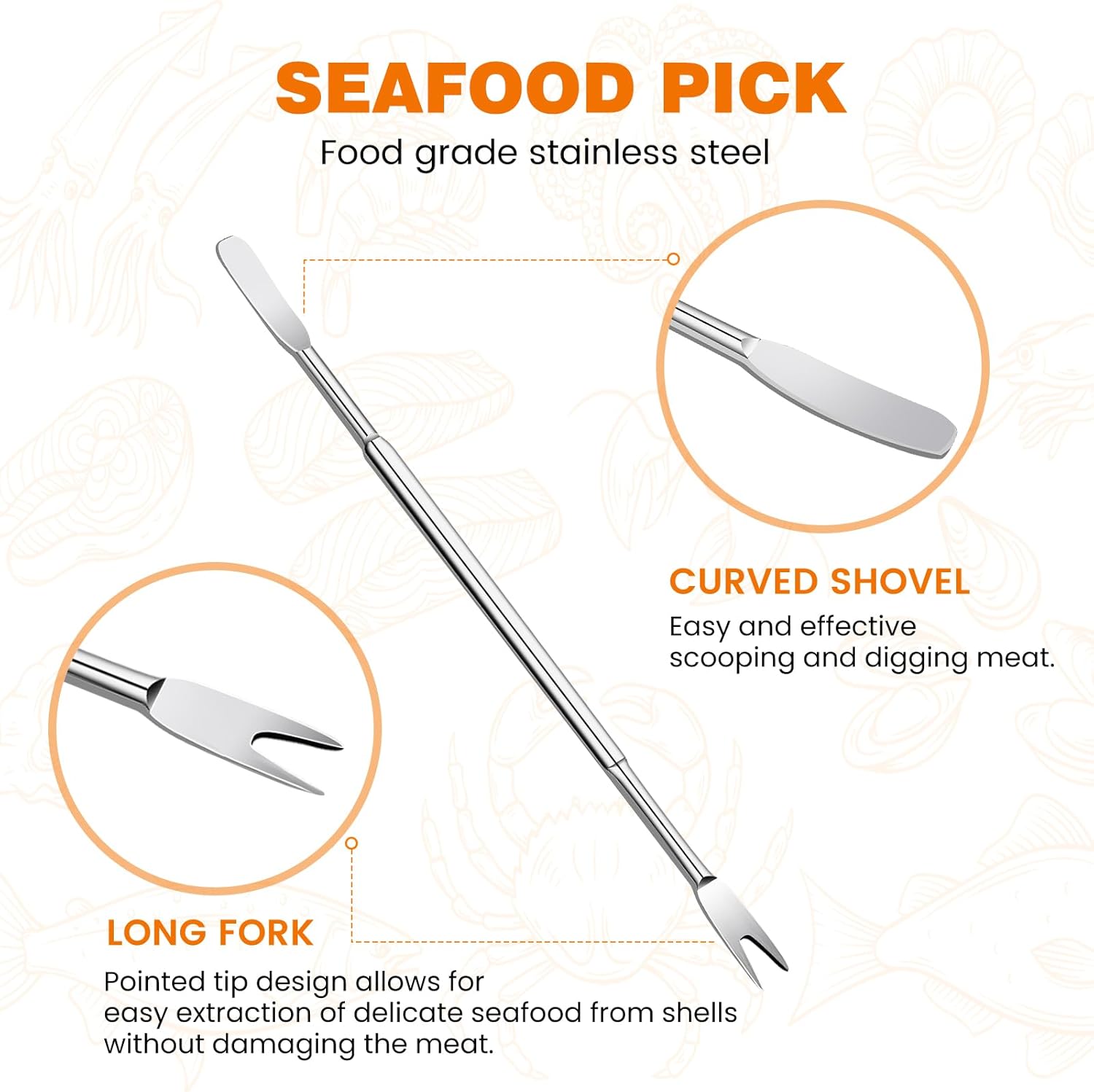 Crab Crackers and Tools, Set of 4 Stainless Steel Lobster Picks, Crab Leg Cracker, Seafood Tool Kit with Gift Box