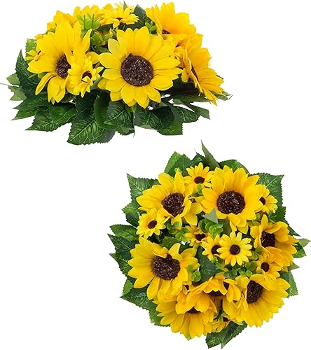 BLOSMON Bola de flores artificiales de girasol, 2 piezas de flores artificiales de girasol, centros de mesa, decoración para mesa de boda, arreglos