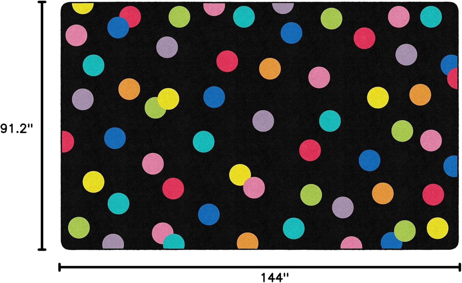 Flagship Carpets Just Teach Rainbow Polka Dots Classroom Area Rug for Indoor Classroom Learning or Kid Bedroom Educational Play Mat, 7'6" x 12', Multi