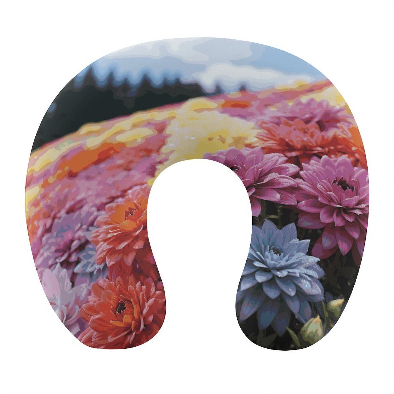 FekiLoot Rainbow Flower Sea Travel Pillow,U Shaped Office Napping Pillow Support Neck and Head Comfortable Travel Neck Pillow U Shape Sleeping Essentials for Long Haul Flights