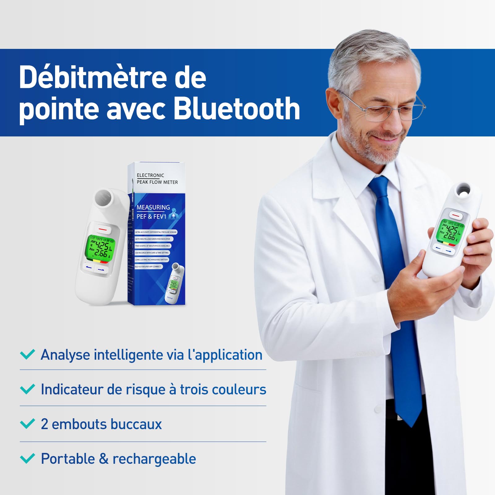 Nascool Peak Flow Meter Spiromètre numérique adulte enfant asthme BPCO PEF FEV1