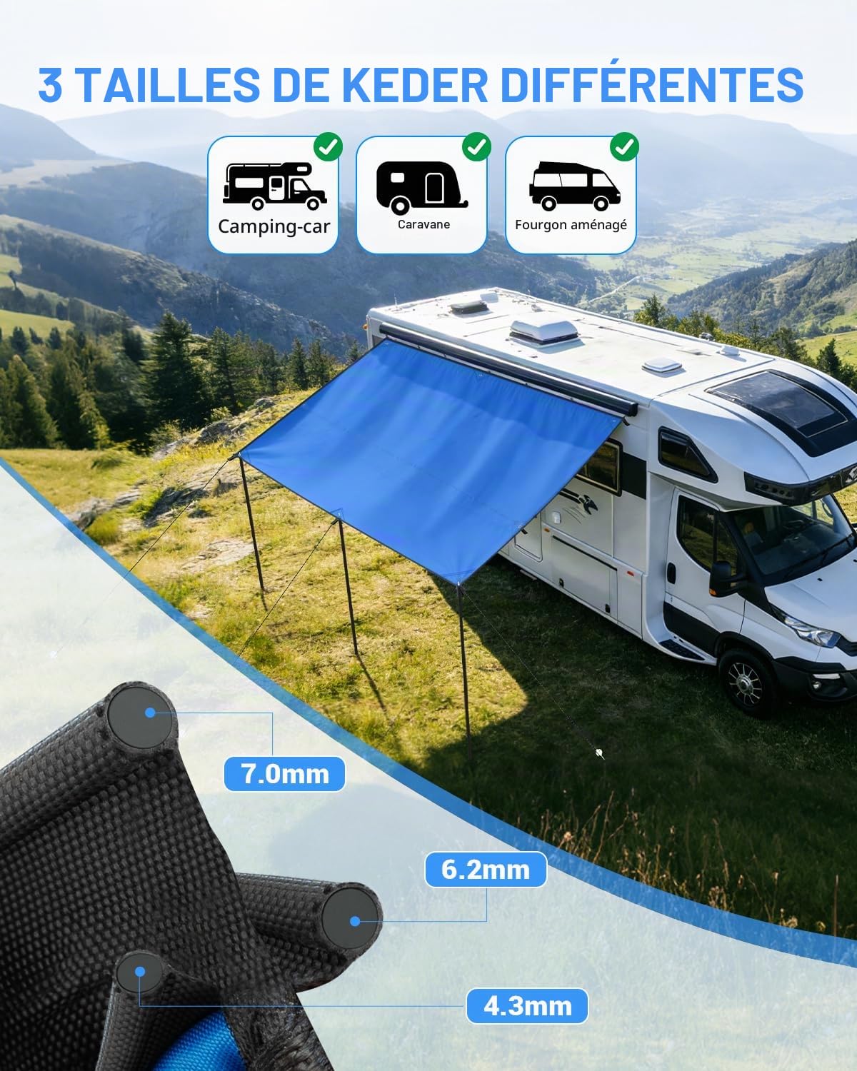 SUPAREE Auvent Camping Car Exterieur Auvents Caravane 3m Auvent Latéral Fourgon Protection UV Oxford 210D Imperméable pour RV SUV 3 x 2,4m