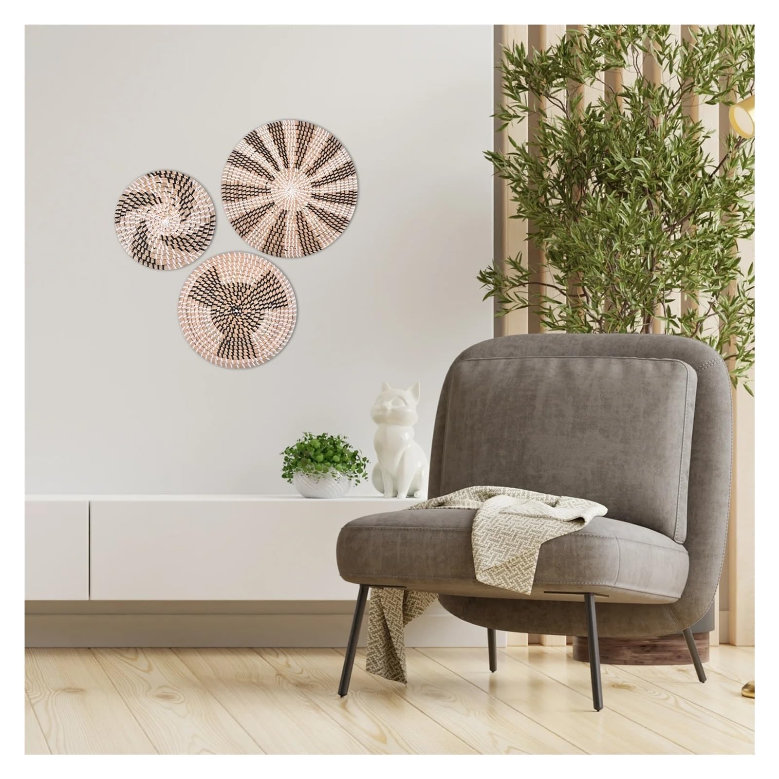Cesta Mural de ratán Cesta de Pared Tejida Colgante de 12 Piezas, Cesta de Pared de Mimbre Natural, decoración de Granja, Mesa Decorativa rústica for Sala de Estar de 35cm