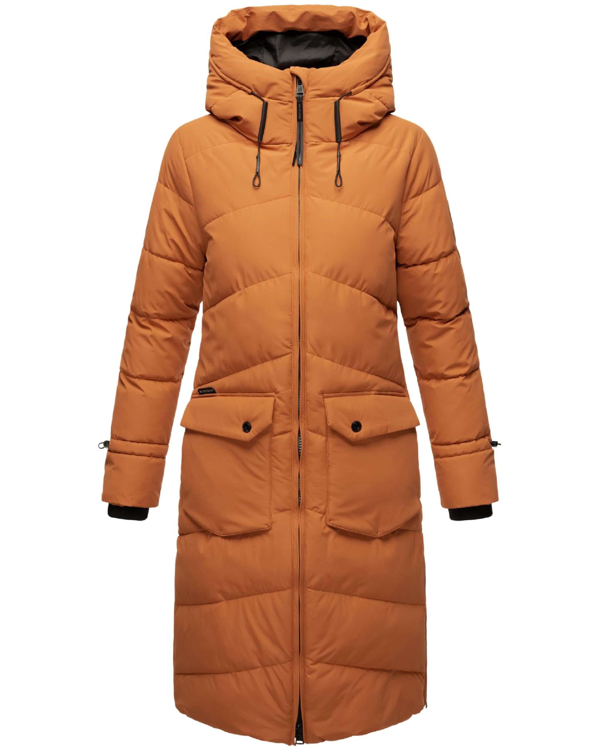 MARIKOO Tomomii XVI Women's Winter Coat Warm Quilted Coat Long with Hood and Slits XS-XXL, Rusty Cinnamon, XL