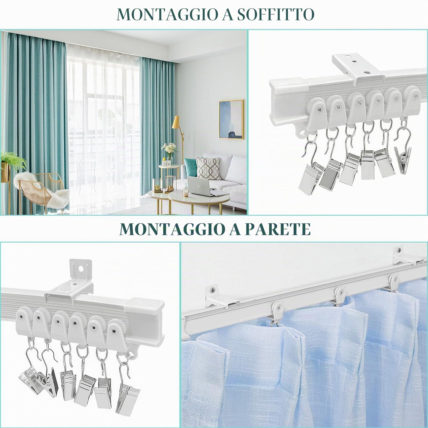 Binario pieghevole per tenda da soffitto, per finestra a golfo, 6 m, flessibile, curvo, montaggio a soffitto, montaggio a parete, in plastica resistente, sistema di binario per tende per divisorio,