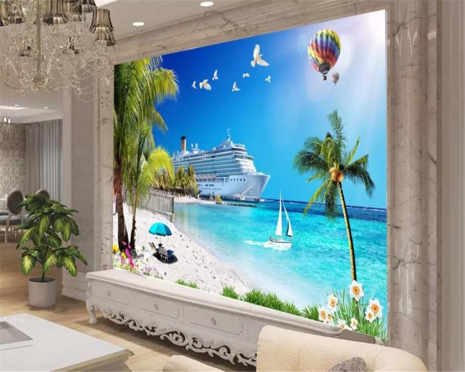 Tapeta ścienna palmy i statki szer. 200 x wys. 140 cm mural ścienny 3D tapeta naklejki do salonu sypialni niesamoprzylepne