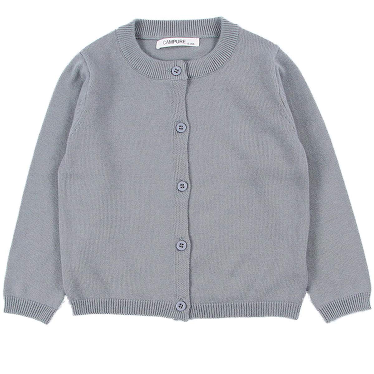 Little Girls Cute Crew Neck Long Sleeve Button-Down Solid Cotton Fine Knit Cardigan Sweaters
